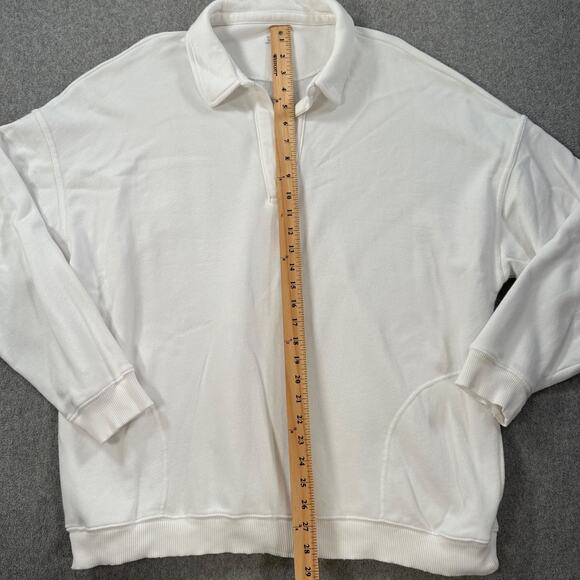 Aerie Happy Henley Everyday Polo Oversized Sweatshirt Size Small White Oversized - Picture 6 of 10